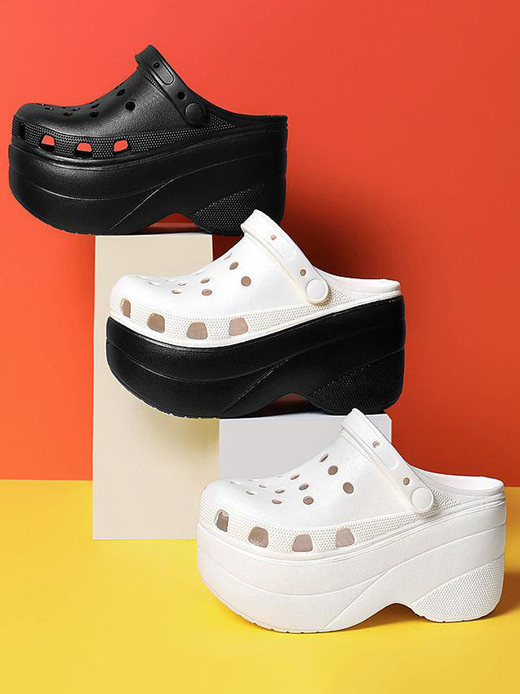 High Platform Solid Sandals Black White / 7.5/8