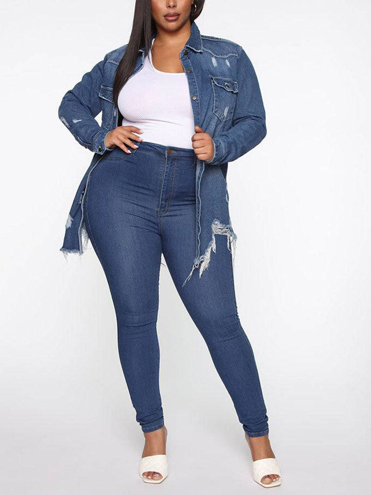 Distressed Denim Coat Blue / XL