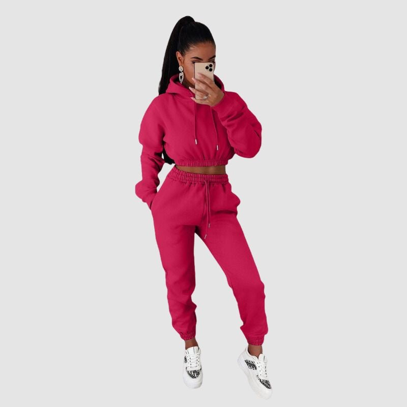 Solid Color Hoodies Drawstring Pant Set Khaki / L