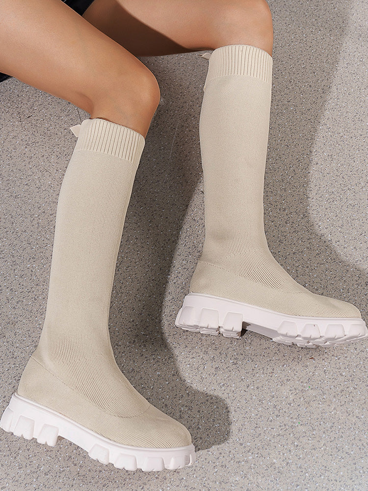 Knitted Flat Heel Sock Boots Black / 8.5