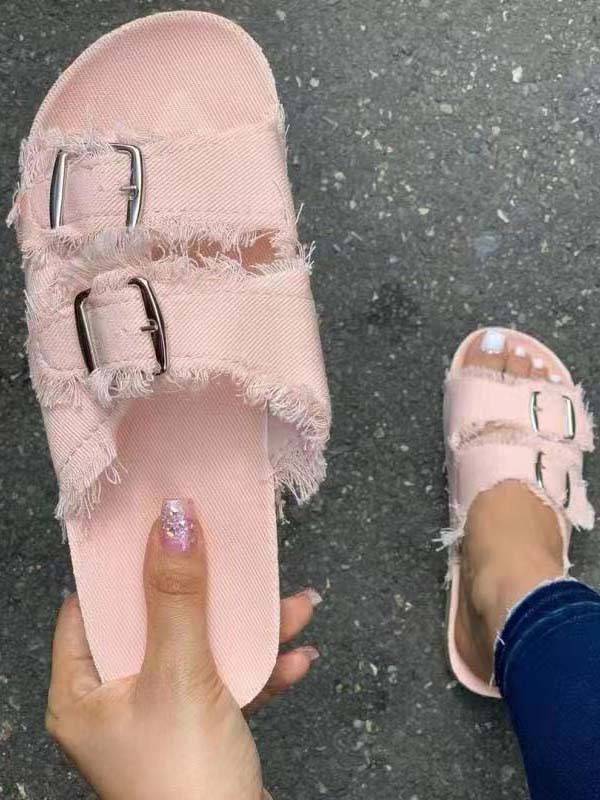 Canvas Double Buckles Sandals Purple / 6.5/7
