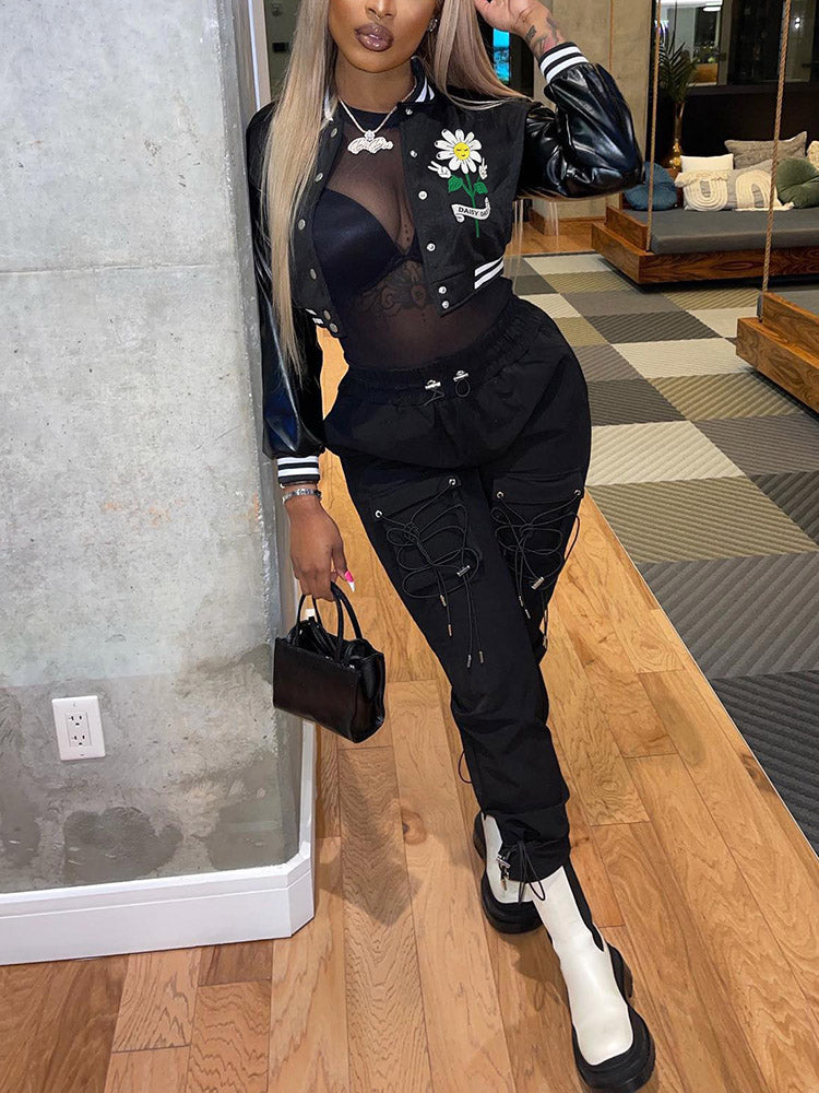 Embroidery Baseball Jacket Black / XL