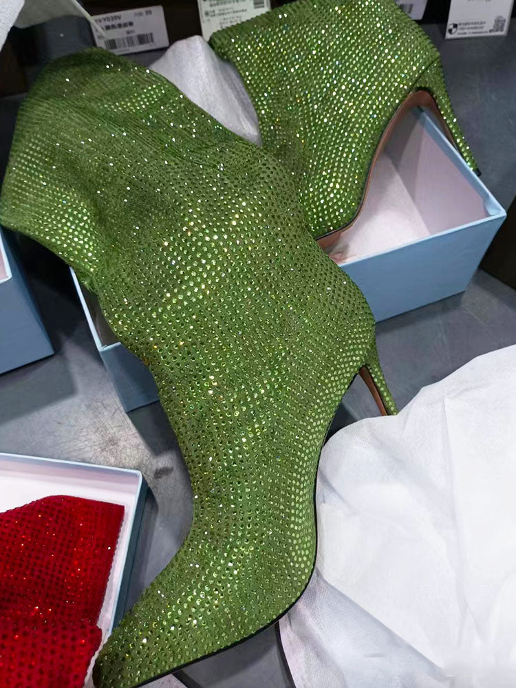 Crystal-Embellished Suede Boots Green / 10