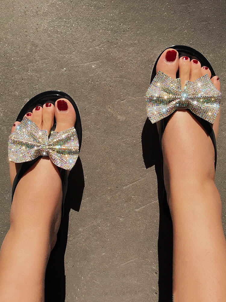Bow Rhinestone Flip-Flops Sandals Black 1 / 9/9.5