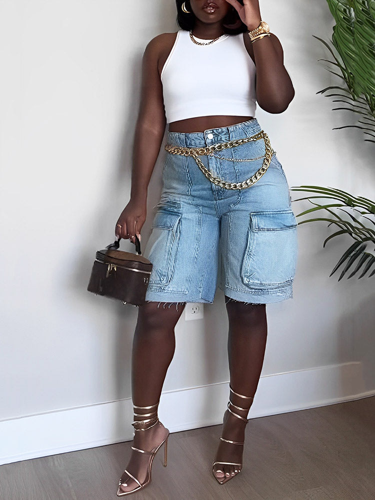 Pocket Denim Shorts Blue / L