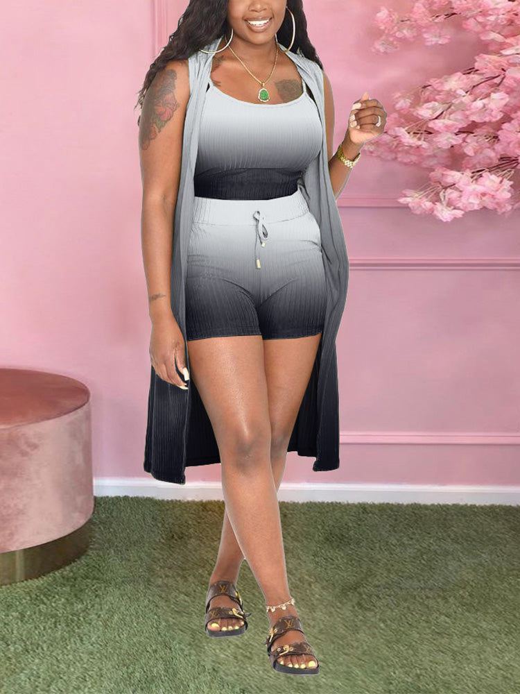 Gradient Ribbed 3PC Set Rose / M