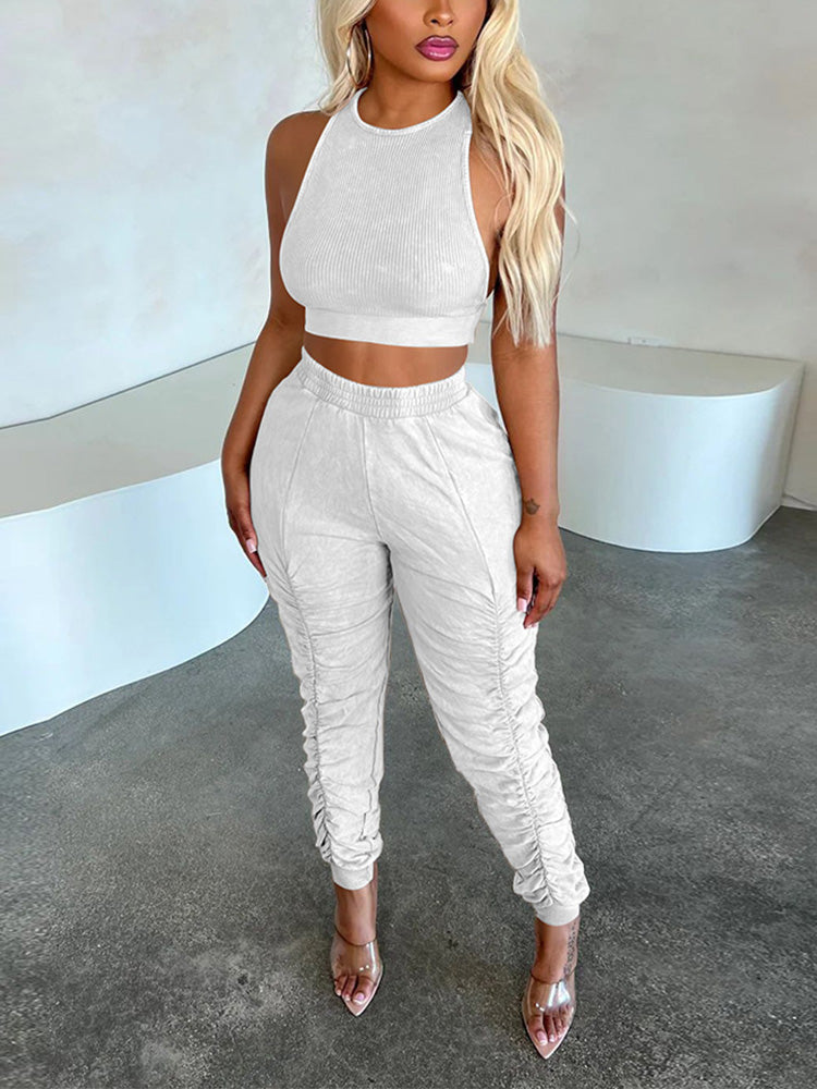 Tank Top Ruched Pants Set Black / L