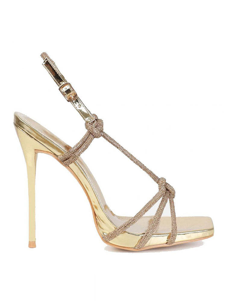 Rhinestone Knot Heels Silver / 10