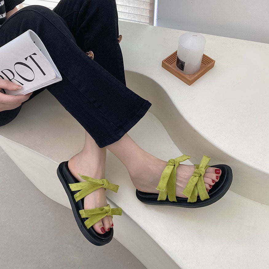 Vintage Double Bow Sandals Green / EU:37:US Women's 6-6.5