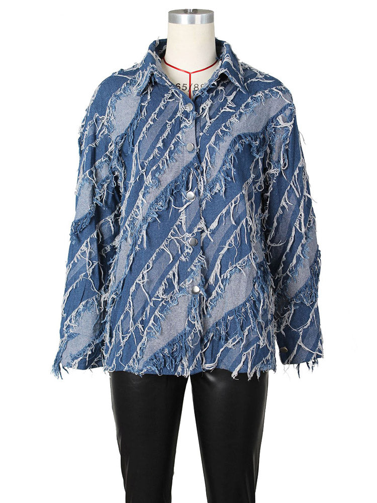 Fringe Denim Jacket Blue / XL