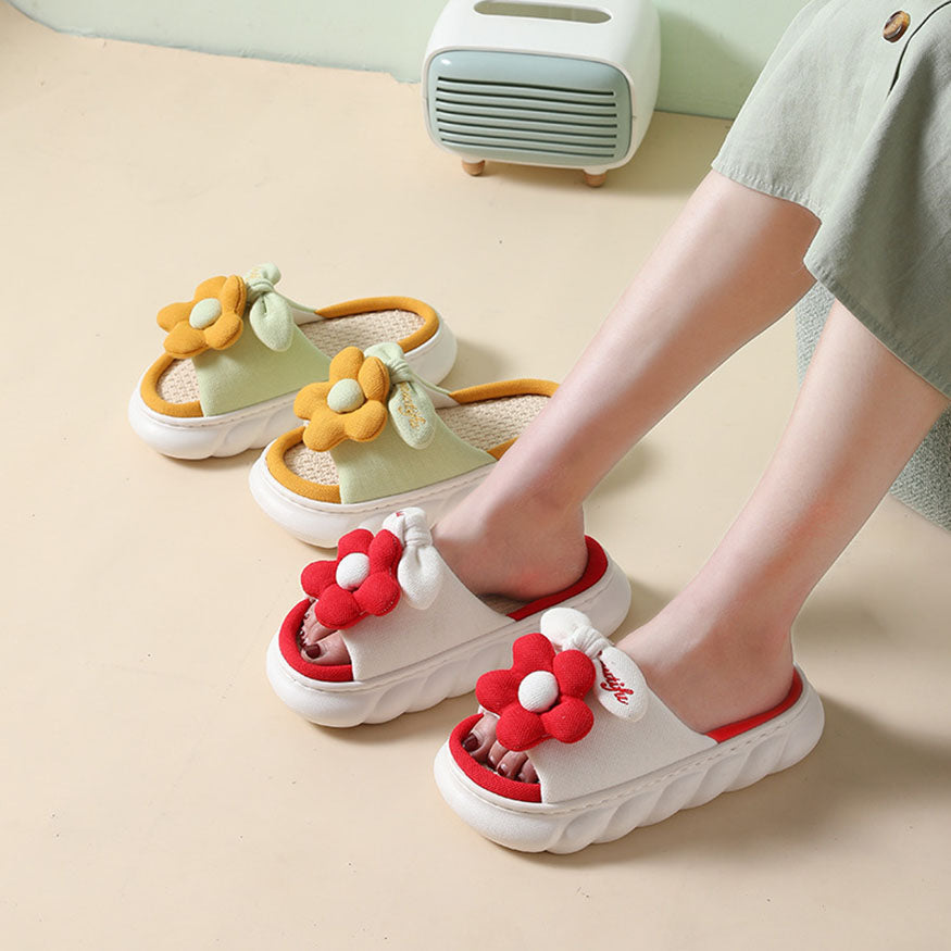Cute Flower Decor Linen Slippers Orange / EU:37-38:US Women's 6-7.5