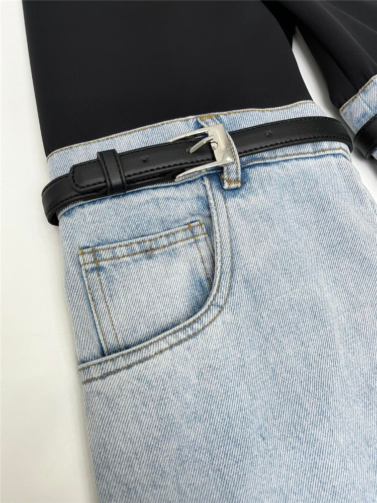 Patchwork Denim Pants Cropped Pants / M