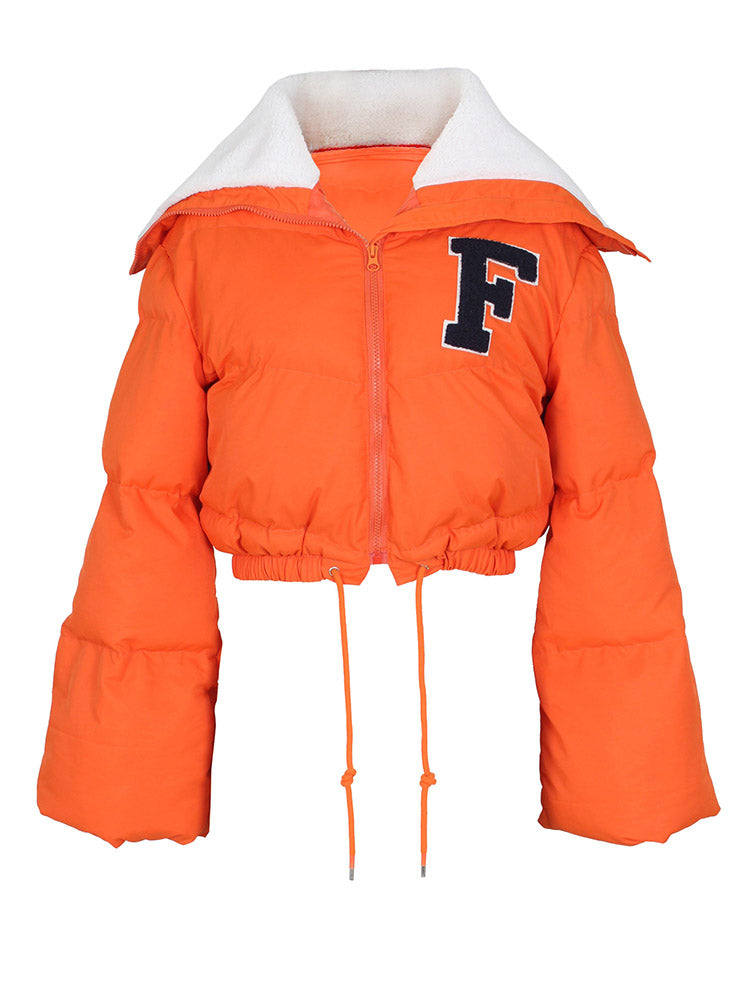 Letter Embroidery Puffer Jacket Blue / XL