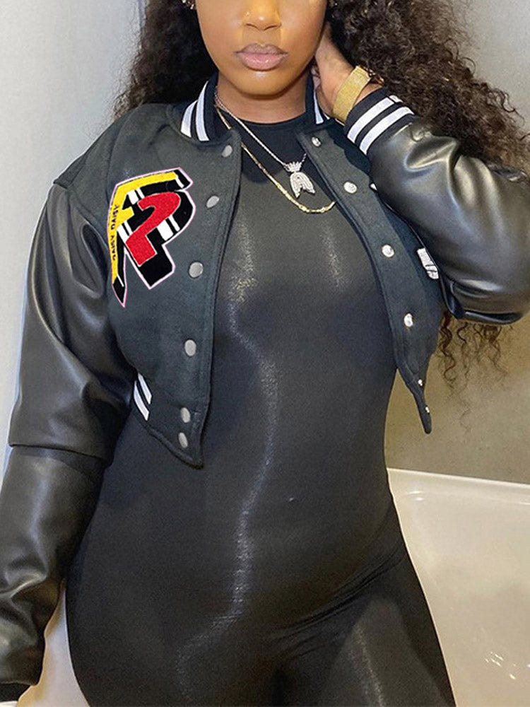Embroidery Baseball Jacket Black / 2XL