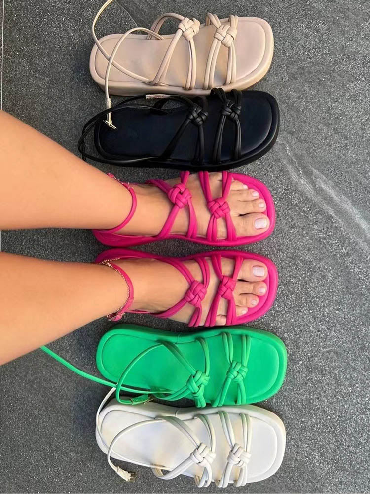 Knotted Strap Flat Sandals Green / 10