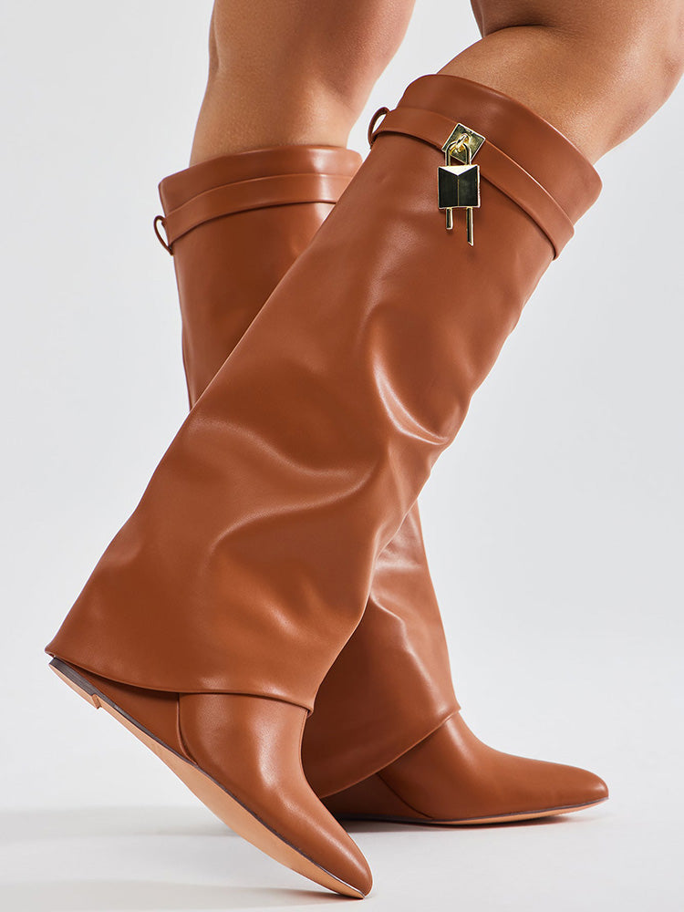 Lock & Key Leather Wedge Heel Boots White / 10.5/11