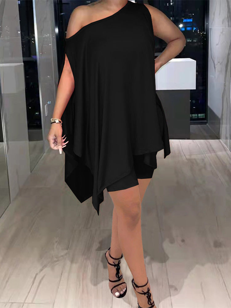 Solid Sleeveless Casual Set Black / M