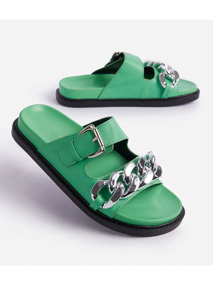 Chain Decor Double Buckles Sandals Green / 6