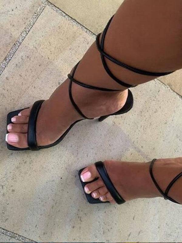 Square Toe Lace-Up Heels Black / 6