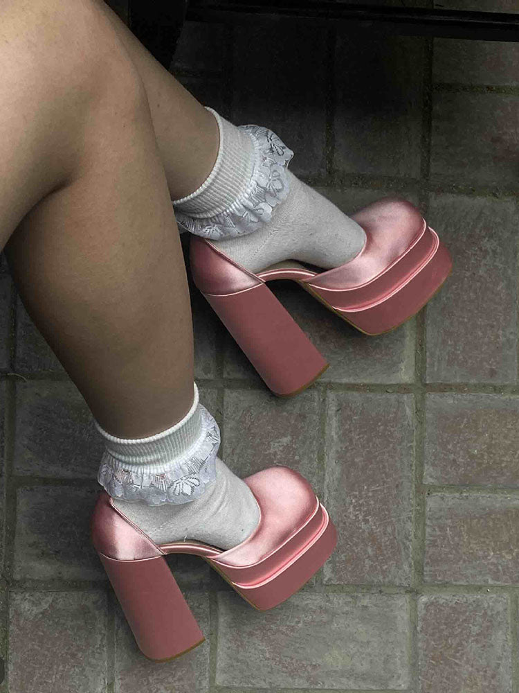 Rhinestone Decor Platform Heels Red / 8.5