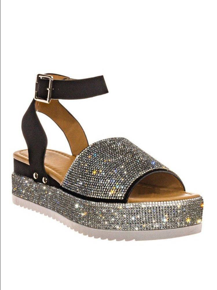 Casual Rhinestone Platform Sandals Silver / 5/5.5