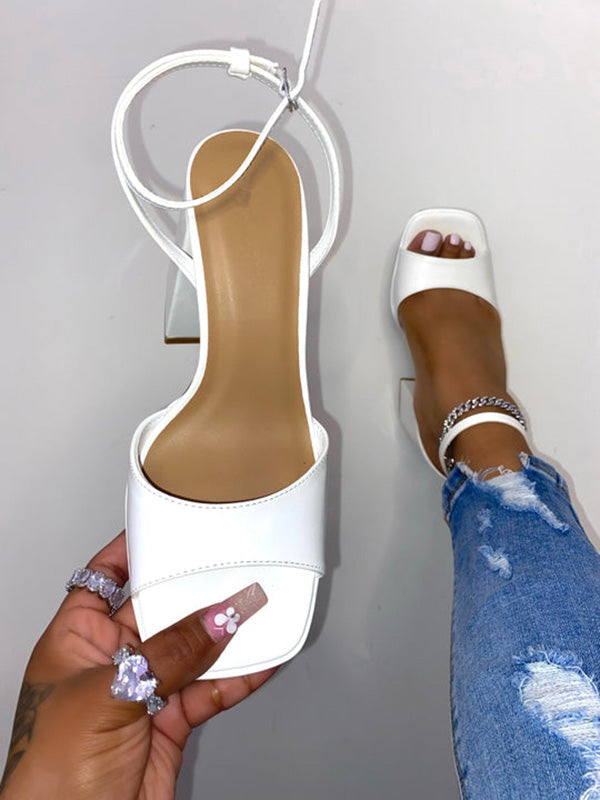 Leather Chunky Heel Sandals Apricot / 6.5/7