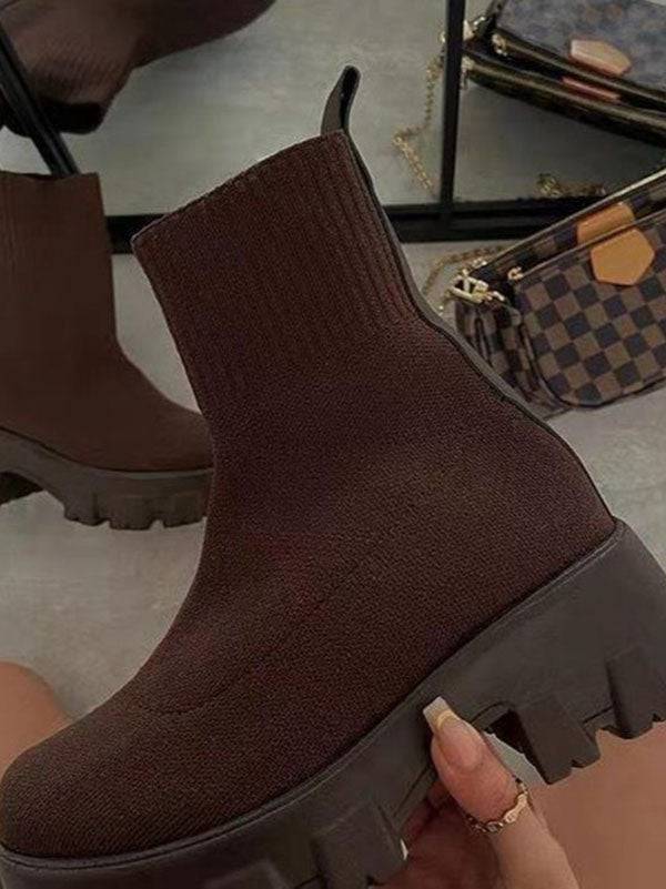 Chunky Sole Socks Boots Beige / 7.5/8