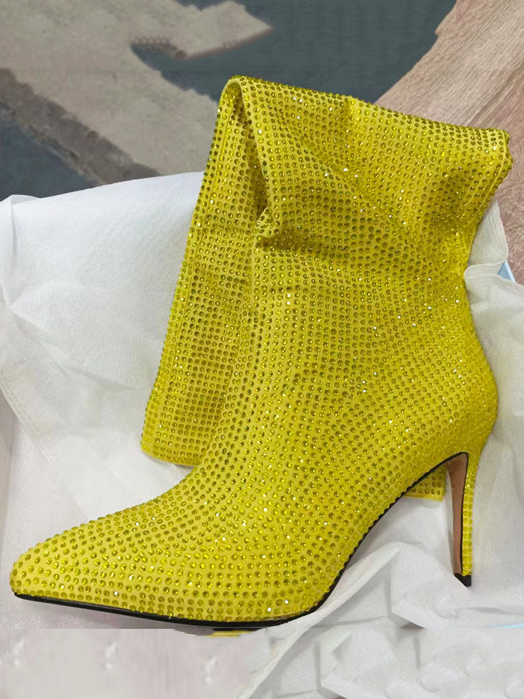 Crystal-Embellished Suede Boots Red / 7.5/8