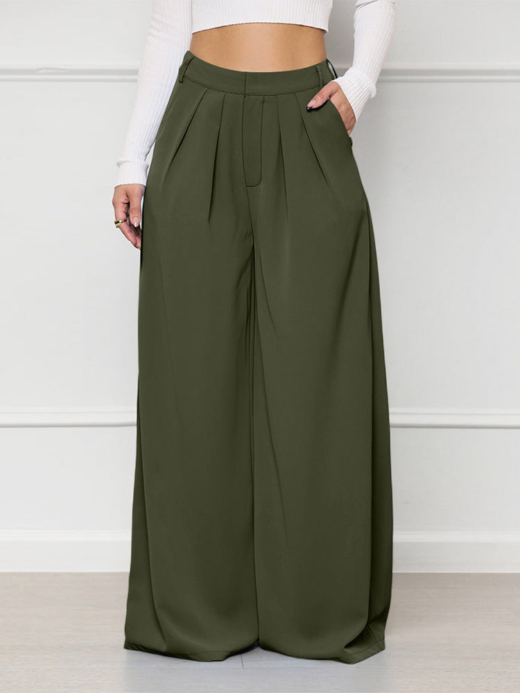 High Waist Pocket Wide Pants Black / XL