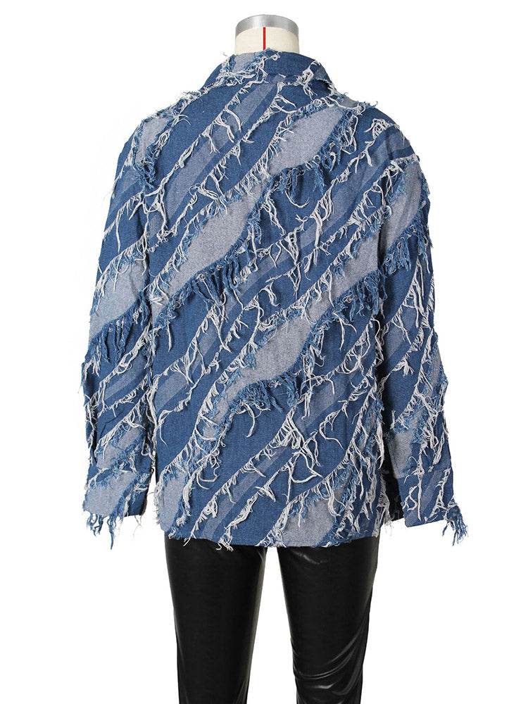 Fringe Denim Jacket Blue / 2XL