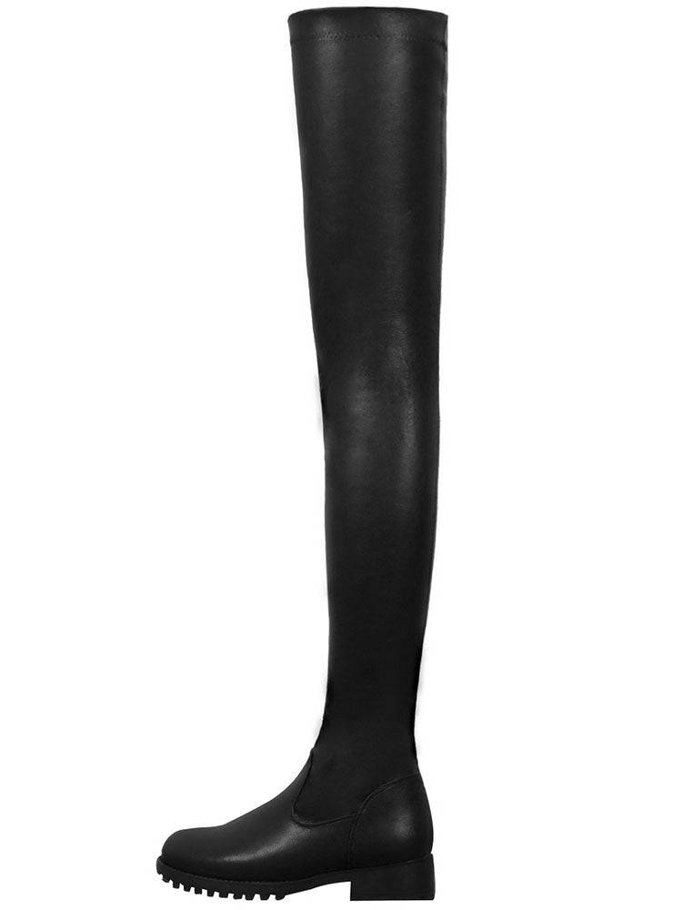 PU Leather Flat Over Knee Boots Black / 9/9.5