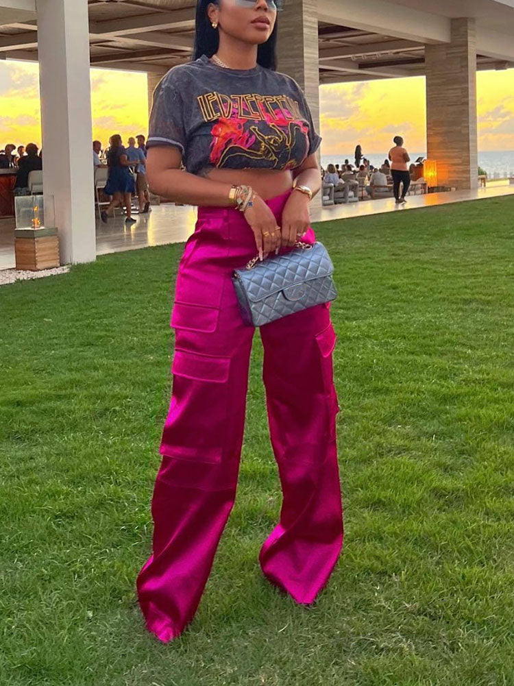Satin Cargo Pants Rose / L
