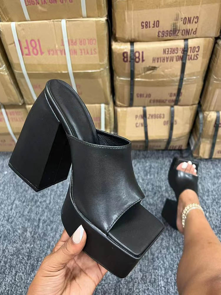 Printed Chunky Heeled Platform Sandals Khaki / 7.5/8