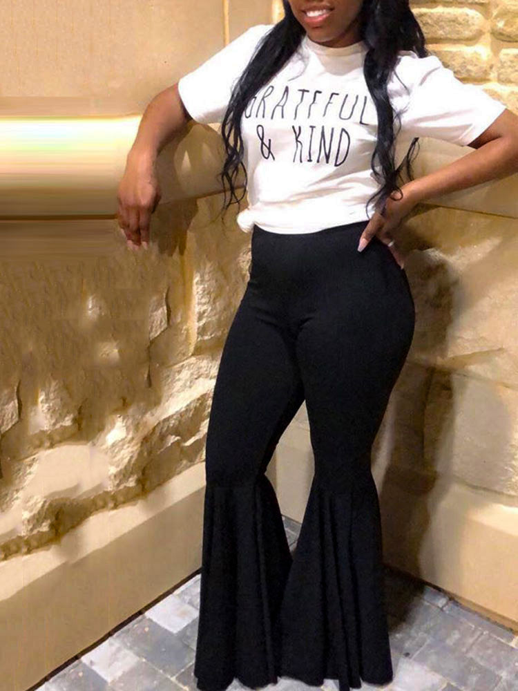 Ruffle Flare Bottom Pants Black / 2XL