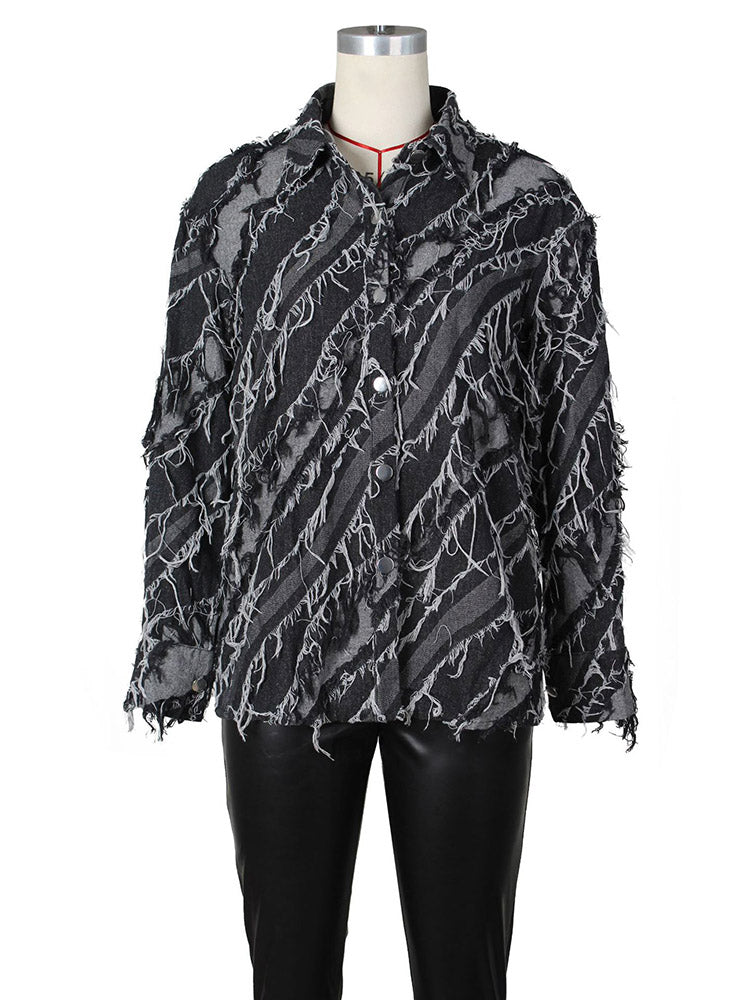 Fringe Denim Jacket Black / XL