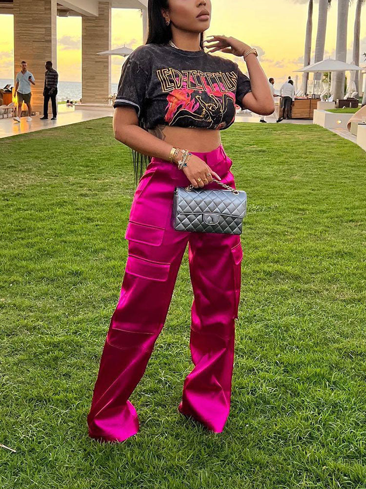 Satin Cargo Pants Rose / M