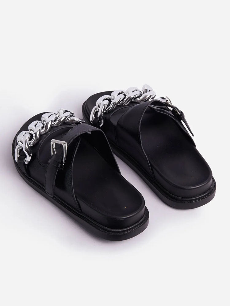 Chain Decor Double Buckles Sandals Khaki / 10