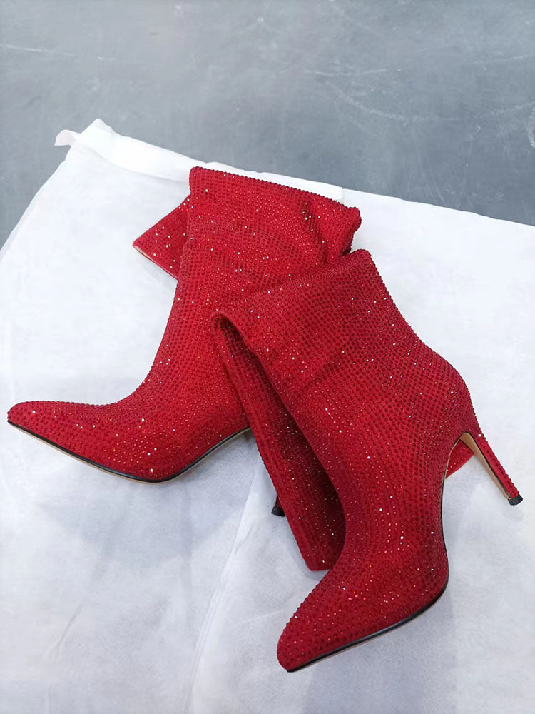 Crystal-Embellished Suede Boots Champagne / 9/9.5