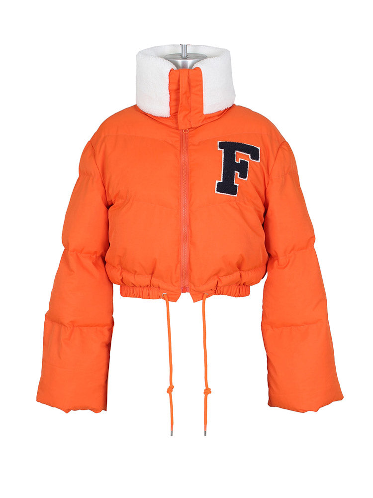 Letter Embroidery Puffer Jacket Pink / S