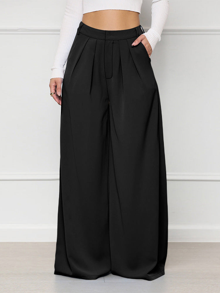 High Waist Pocket Wide Pants Black / 2XL