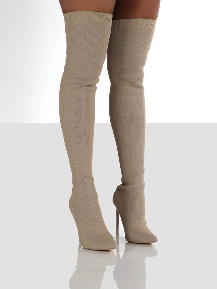 High Heels Sock Boots Khaki / 6.5/7
