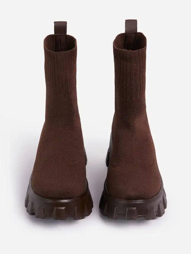 Chunky Sole Socks Boots Beige / 9/9.5