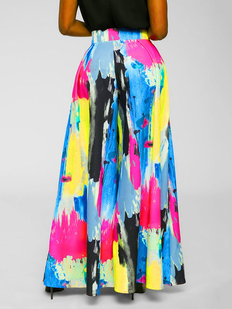 Tie Dye Print High Waist Wide Leg Pants Multicolor / L