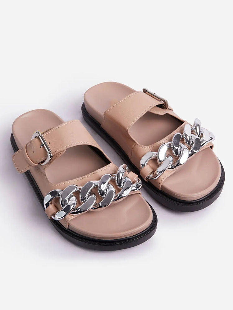 Chain Decor Double Buckles Sandals Green / 9/9.5