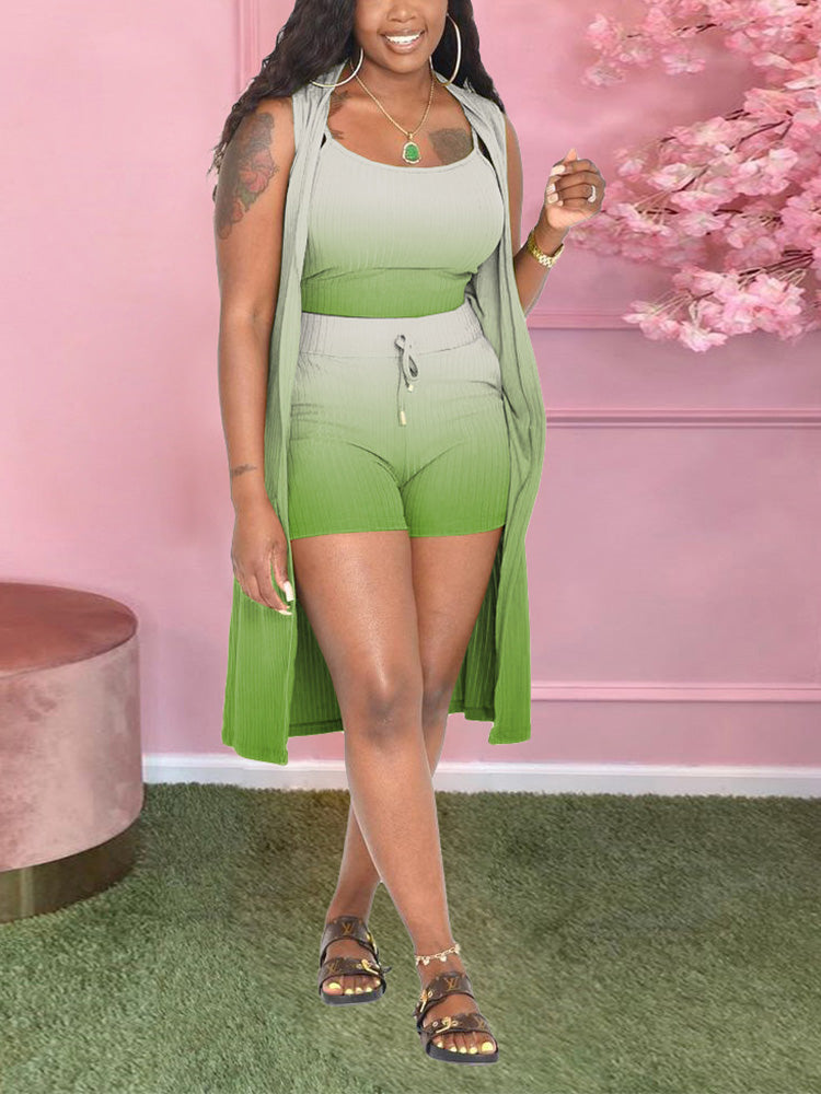 Gradient Ribbed 3PC Set Rose / XL