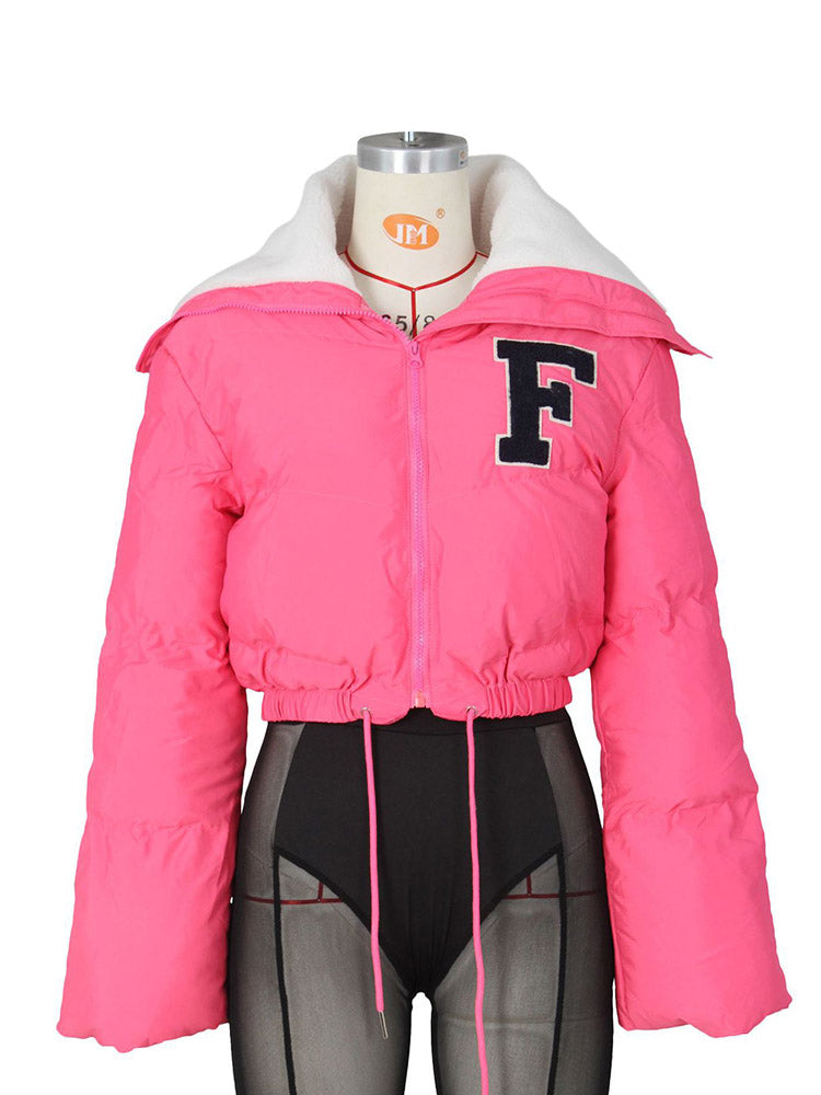 Letter Embroidery Puffer Jacket White / XL