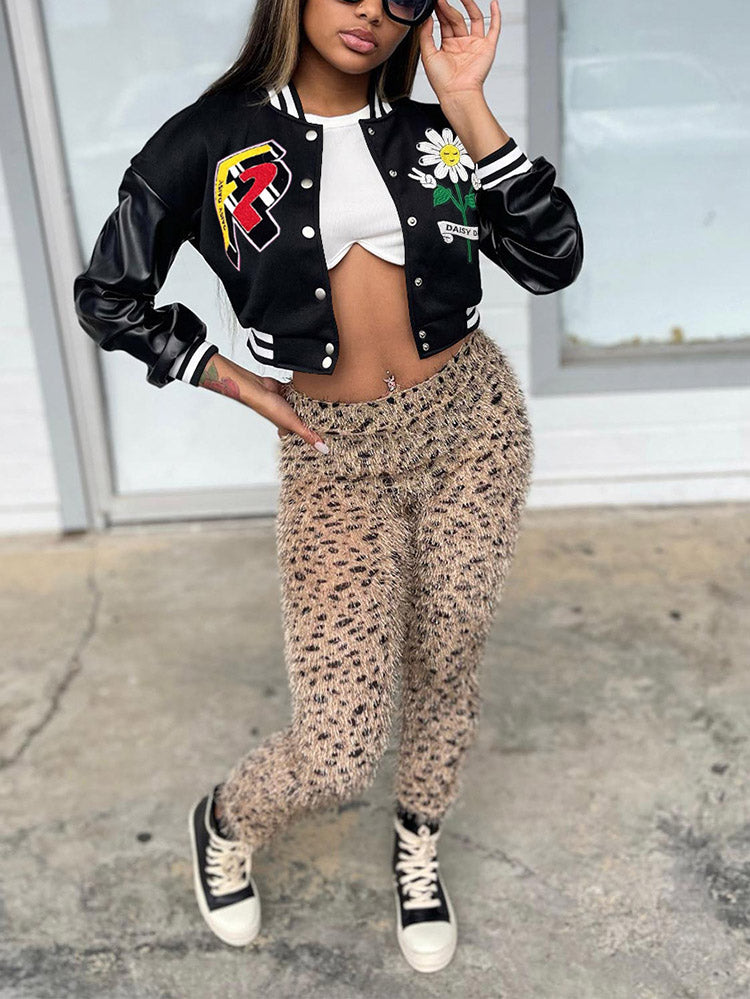 Embroidery Baseball Jacket Black / L