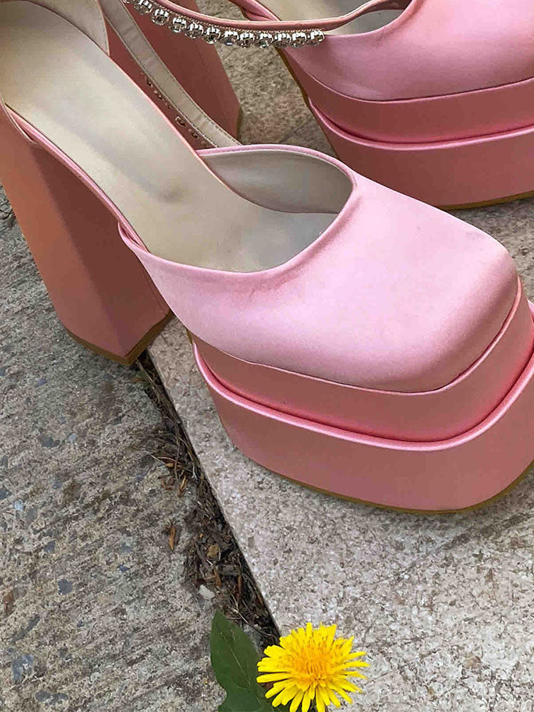 Rhinestone Decor Platform Heels Red / 10