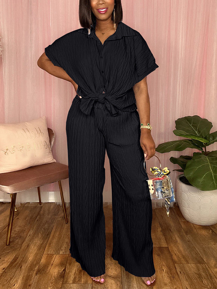 Ruched Casual Set Black / 2XL