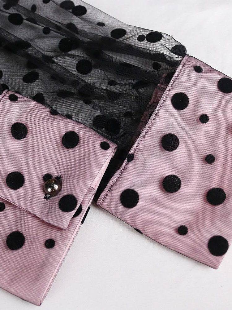 Women's Polka Dot Mesh Patchwork Dress Black Pink / 4XL
